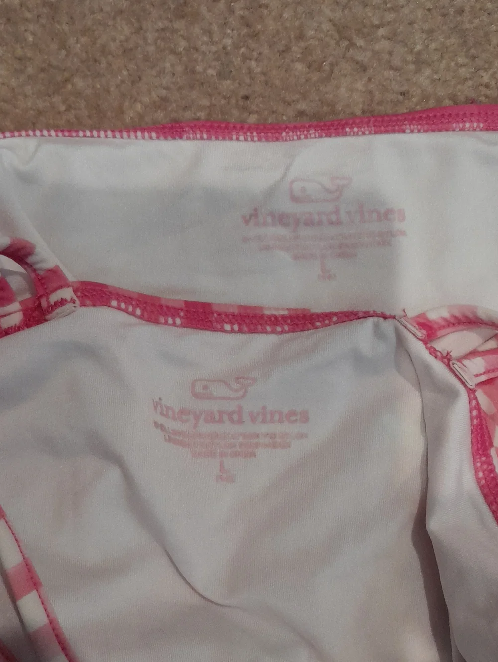 Vineyard Vines Girls White And Pink Checkered Tankini Set, Girls Size L